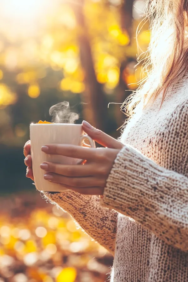 Radiofrequency-Microneedling-for-Hands-Treatment A woman with smooth hands holds her tea outside. Get Radiofrequency Microneedling for Hand Skin Treatment from ProCare Wellness Institute in Savannah.